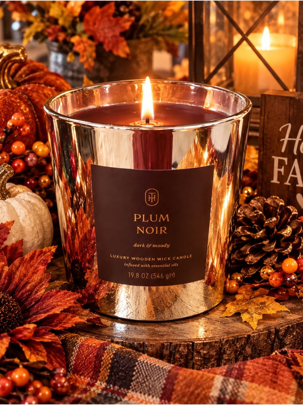 Threshold Plum Noir Metallic Gold Glass Candle